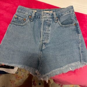 Levi Light Wash Ribcage Denim Shorts